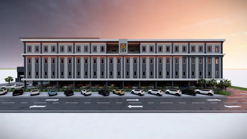 Front elevation of a commercial building on the East Bank